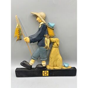 Williraye Studio WW1602 Fisherman Boy Dog Fishing Scene Folk Art Figurine
